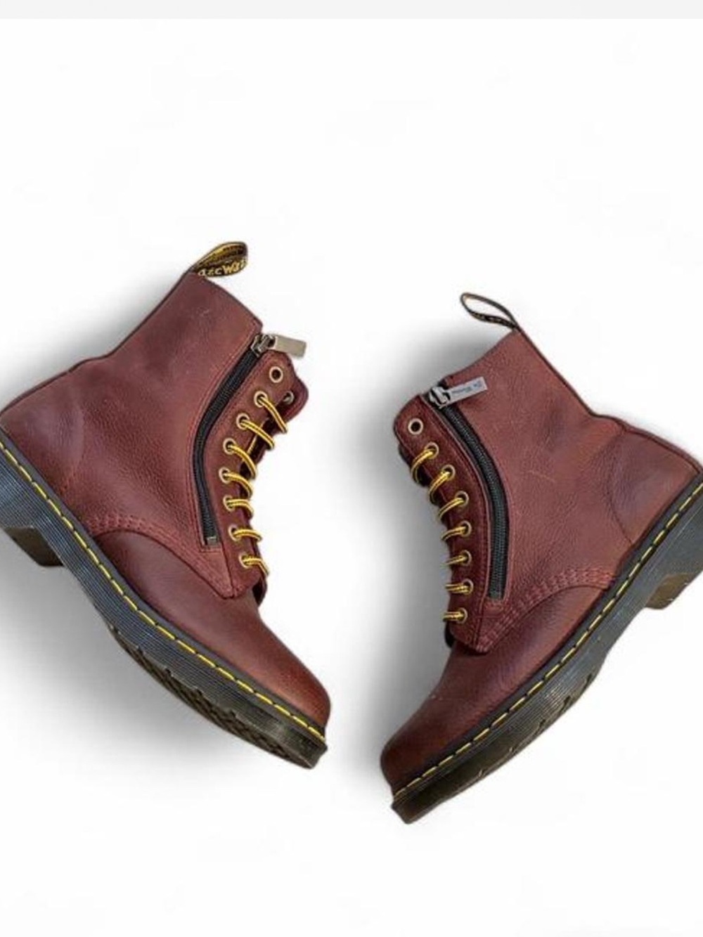 Dr. Martens Women's/Unisex Leather Lace-Up Zip Ankle Boots - Burgundy with zippe